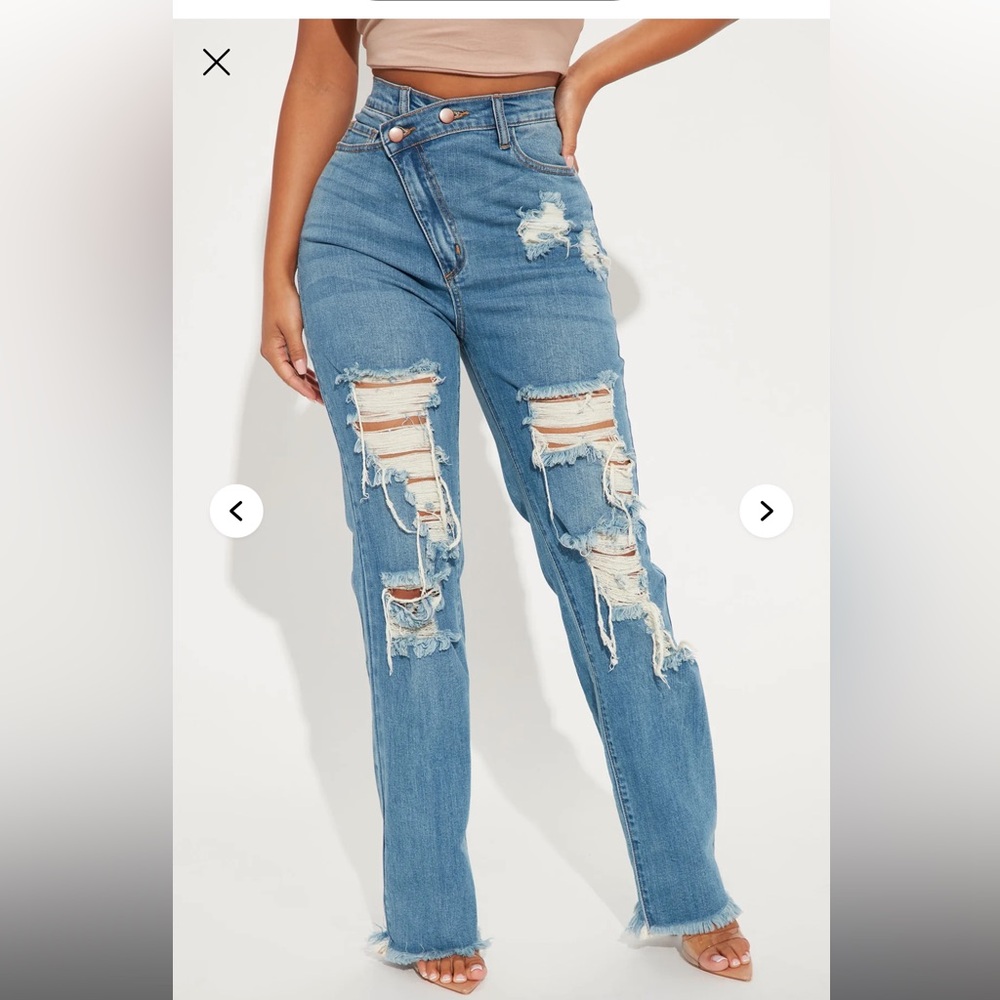 Petite Don't Get Crossed Over Slouch Fit Jeans - Medium Blue Wash